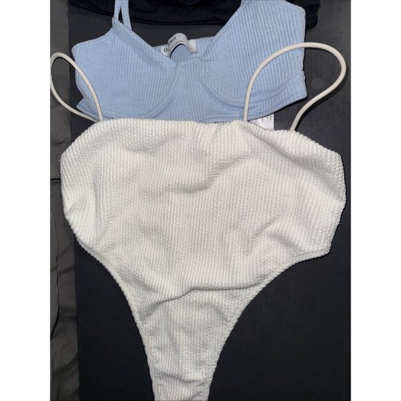 bershka cropped cami Bodysuit size XS (1) small (2) Lot Of 3 Blue Black White - Picture 6 of 16